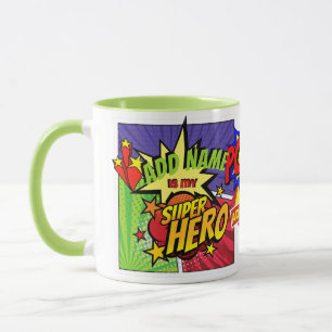 (ADD NAMN) Är min SUPERHERO Personlig TECKNAD HERO Mugg
