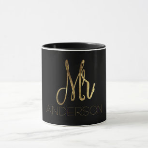 Add Namn Black and Guld Elegant Typography Mugg