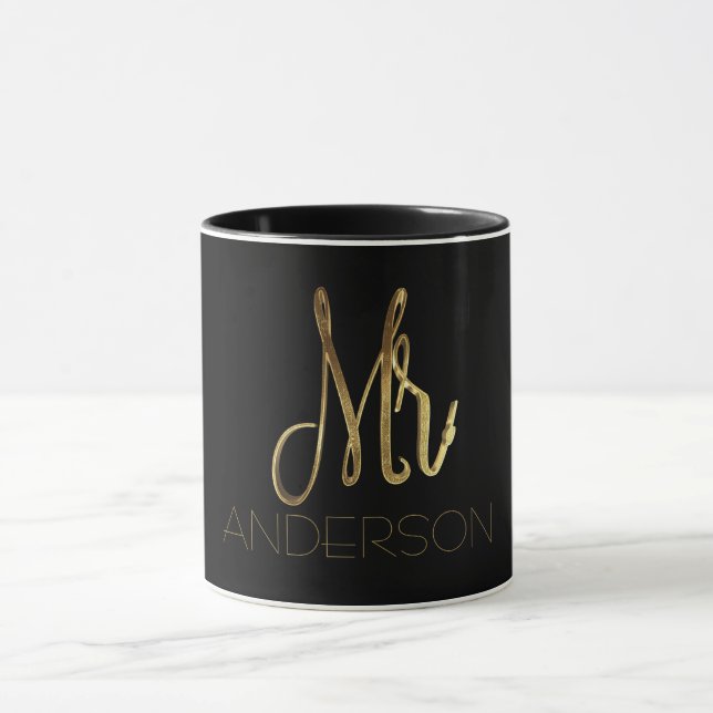 Add Namn Black and Guld Elegant Typography Mugg (Center)