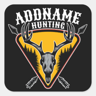 ADD NAMN Hunter Elk Skull Big Antlers Hjort Huntin Fyrkantigt Klistermärke