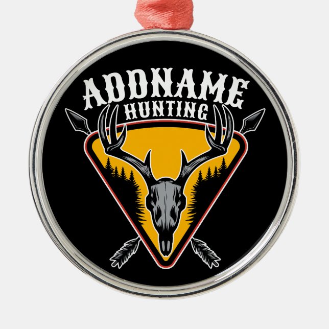ADD NAMN Hunter Elk Skull Big Antlers Hjort Huntin Julgransprydnad Metall (Framsidan)