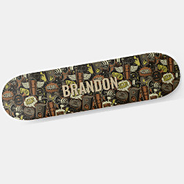 Add Namn Initial, Gym Life Collage Brown Mini Skateboard Bräda 18,5 Cm