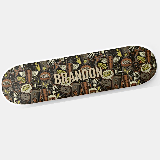Add Namn Initial, Gym Life Collage Brown Mini Skateboard Bräda 18,5 Cm (Skapare uppladdad)
