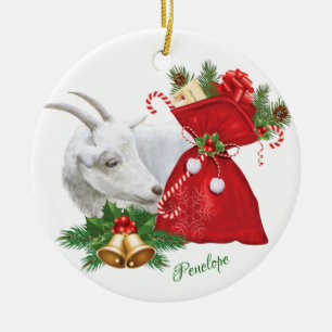 ADD NAMN Saanen Goat with Helgdag Spirit Julgransprydnad Keramik