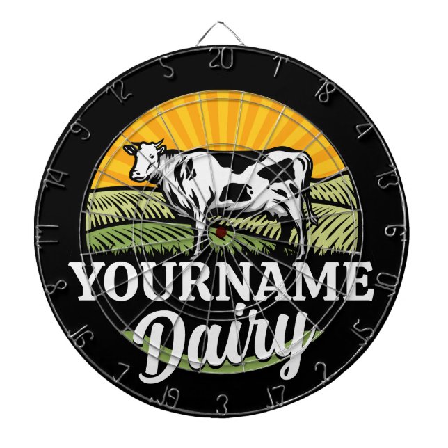 ADD NAMN Sunset Dairy Farm Grazing Holstein Cow Darttavla (Framsidan)
