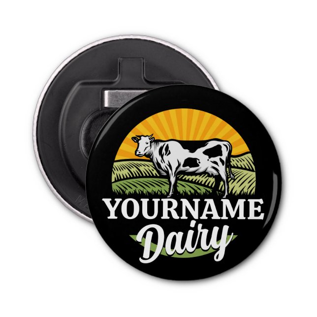 ADD NAMN Sunset Dairy Farm Grazing Holstein Cow Flasköppnare (Framsidan)