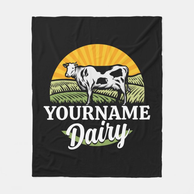 ADD NAMN Sunset Dairy Farm Grazing Holstein Cow Fleecefilt (Framsidan)