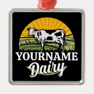 ADD NAMN Sunset Dairy Farm Grazing Holstein Cow Julgransprydnad Metall