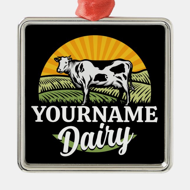 ADD NAMN Sunset Dairy Farm Grazing Holstein Cow Julgransprydnad Metall (Framsidan)