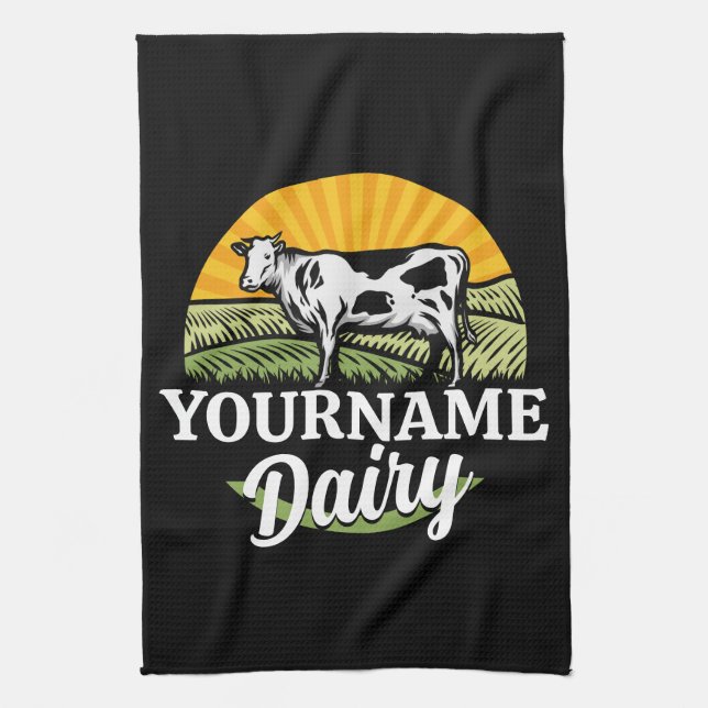 ADD NAMN Sunset Dairy Farm Grazing Holstein Cow Kökshandduk (Vertikal)