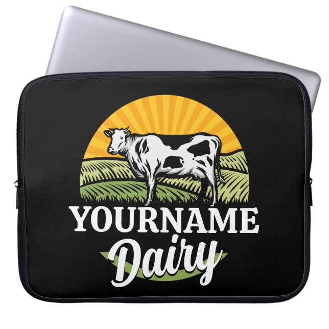 ADD NAMN Sunset Dairy Farm Grazing Holstein Cow Laptop Fodral (Framsidan)