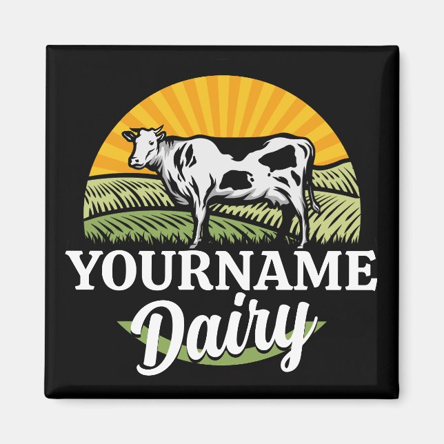 ADD NAMN Sunset Dairy Farm Grazing Holstein Cow Magnet (Framsidan)