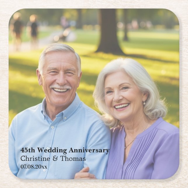 Add Photo Text Overlay 45th Wedding Anniversary  Underlägg Papper Kvadrat (Framsidan)