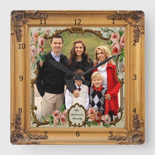 ADD PHOTO WOOD FRAME  SQUARE WALL CLOCK FYRKANTIG KLOCKA (Framsida)