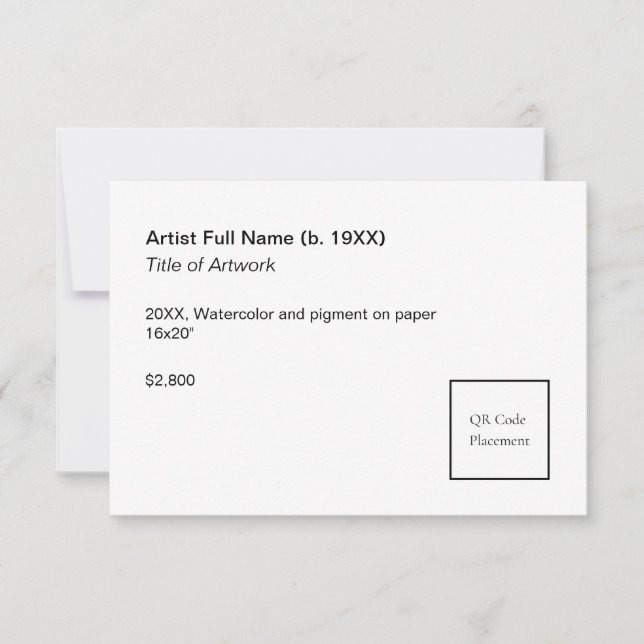 Add QR Code Artwork Exhibition Label Template Kort (Framsida)