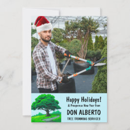 Add Santa's Hat to Photo Oak Tree Logo Business Julkort