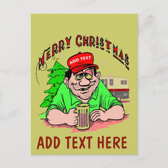 ADD TEXT Red Hat Christmas Holiday Postcard Helg Vykort (Framsida)