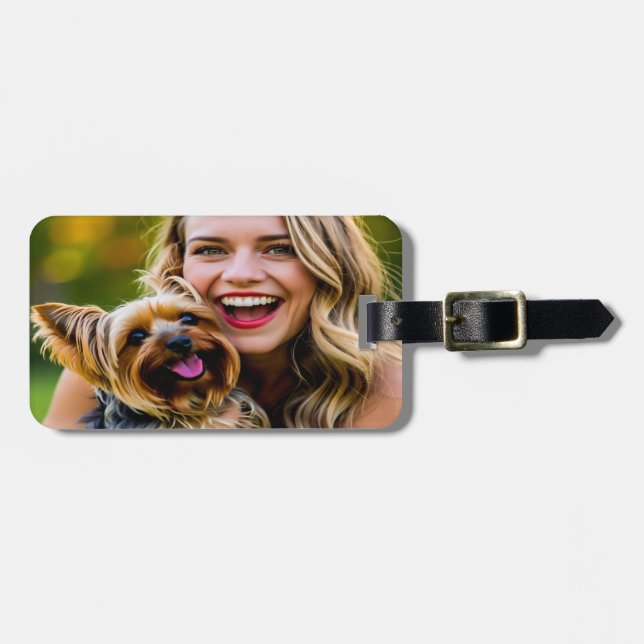 Add Yorkshire Terrier Photo Personalize Bagagebricka (Horisontell Framsida)