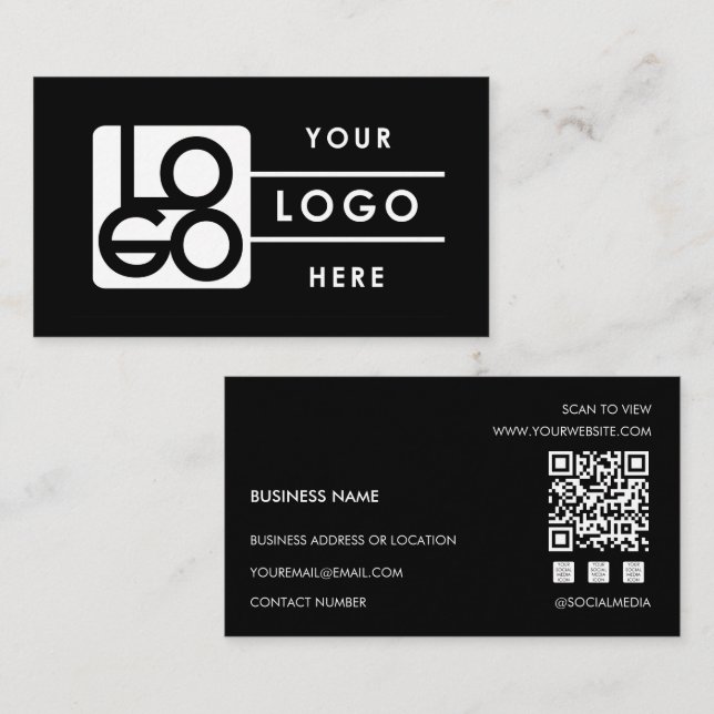 Add Your Custom Logo Rectangle Professional Black Visitkort (Fram/baksida)