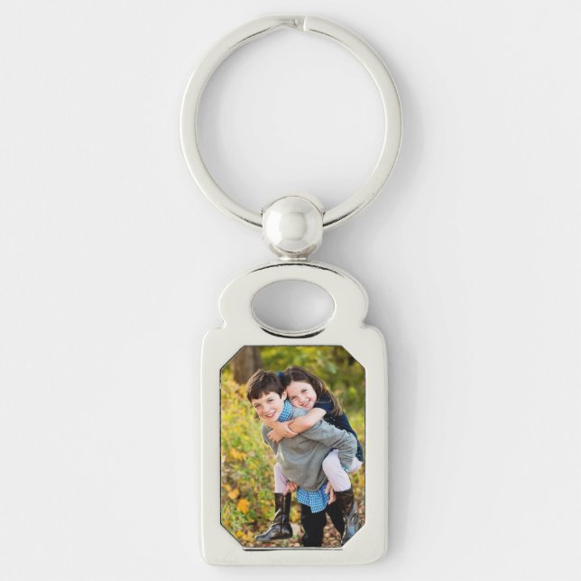Add Your Kids Photo Custom Keepsake  Rektangulärt Silverfärgad Nyckelring (Framsidan)
