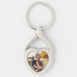 Add Your Kids Photo Custom Keepsake  Twisted Heart Silverfärgad Nyckelring