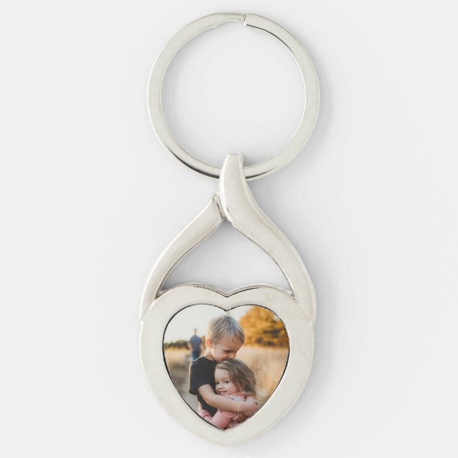Add Your Kids Photo Custom Keepsake  Twisted Heart Silverfärgad Nyckelring (Framsidan)