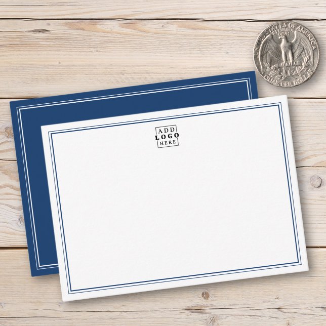 Add Your Logo Blue Double Border Business Anteckningskort (Skapare uppladdad)