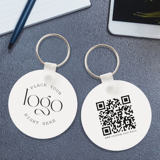 Add Your Logo Custom Business Promotional White Nyckelring (add your own logo qr code personalized keychain)