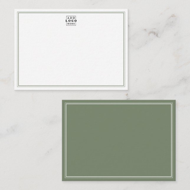 Add Your Logo Double Border Sage Green Business   Anteckningskort (Fram/baksida)