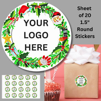 Add Your Logo on Christmas Wreath Santa Runt Klistermärke