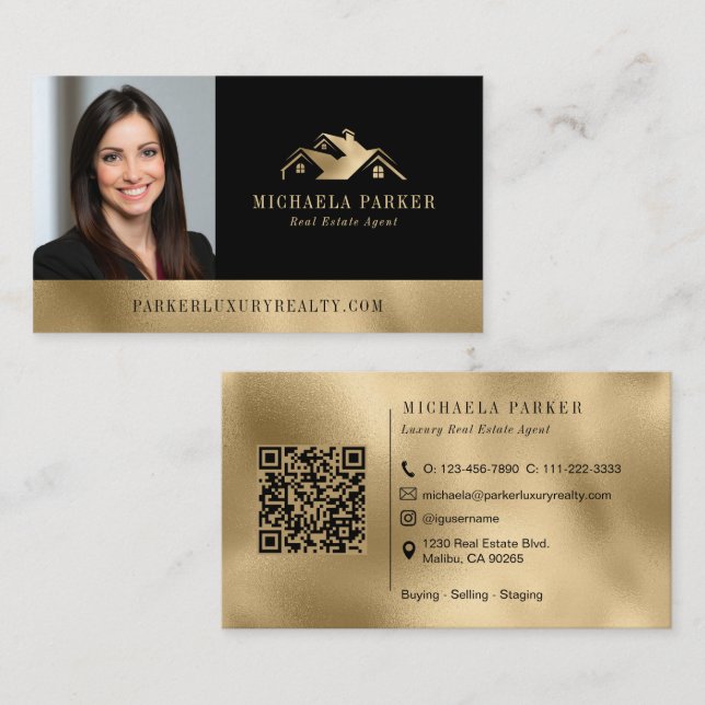 Add Your Logo Photo Luxury Real Estate Agent  Visitkort (Fram/baksida)