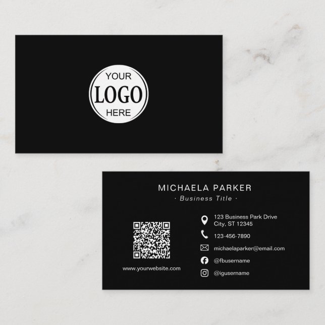 Add Your Logo Professional Minimalist Black  Visitkort (Fram/baksida)