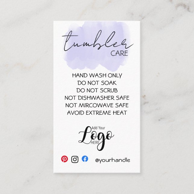 ADD YOUR LOGO TUMBLER CARE CARDS vinyl business Visitkort (Framsida)