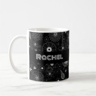 Add Your Name Floral Outline Black & White Pattern Kaffemugg