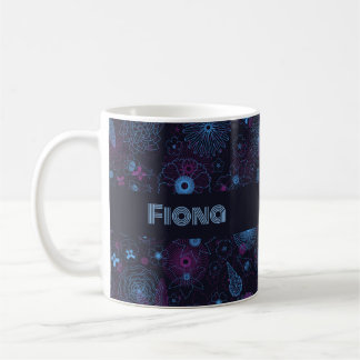 Add Your Name Floral Outline Blue & Purple Pattern Kaffemugg