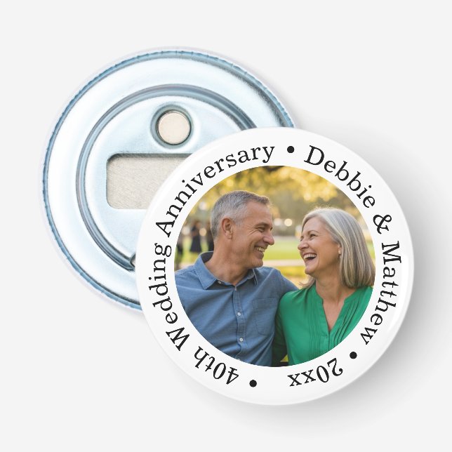 Add Your Own Couple Photo 40th Wedding Anniversary Flasköppnare (Framsidan)