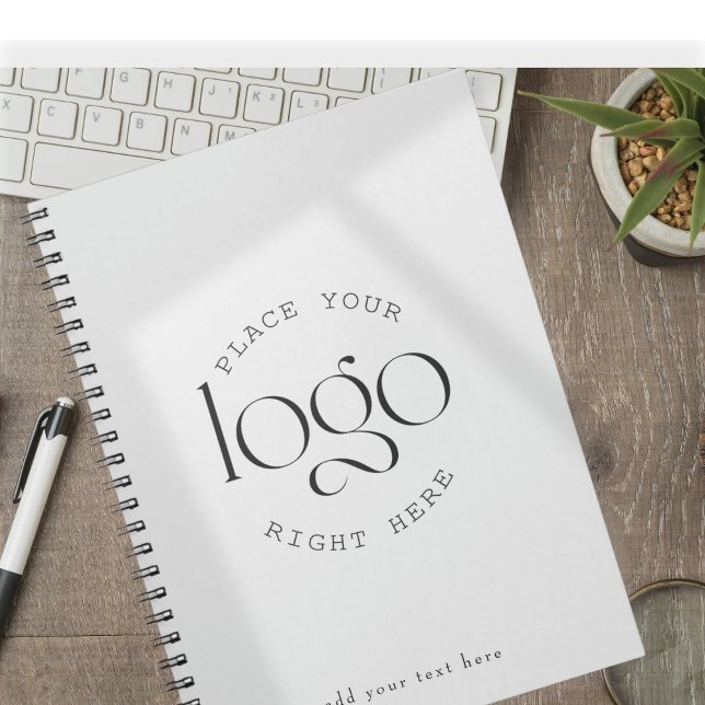 Add Your Own Custom Business Logo Modern White Anteckningsbok (clean modern personalized journal with custom logo and text for business and office use)