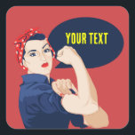 Add your own text to rosie riveter fyrkantigt klistermärke<br><div class="desc">"Create a personalized touch by adding your own text to our Rosie Riveter feminist designs. Perfect for a girls' night out or a humor-filled evening, these designs are great for a feminist bachelorette party. Celebrate empowerment and fun with our unique and customizable options." Add your own text to rosie riveter...</div>