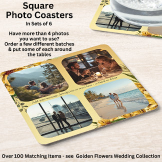 Add Your Photos, Golden Flowers Wedding Suite, Underlägg Papper Kvadrat