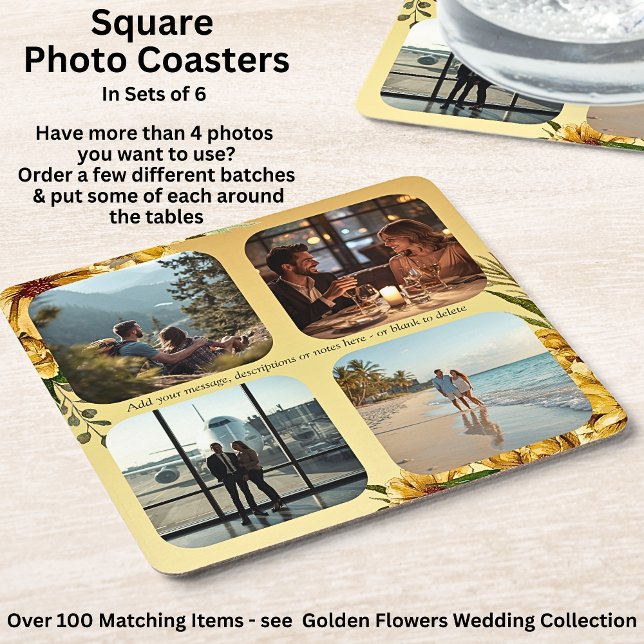 Add Your Photos, Golden Flowers Wedding Suite,  Underlägg Papper Kvadrat (Skapare uppladdad)