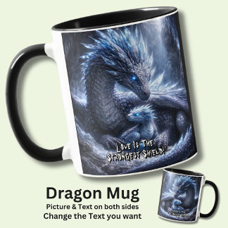 Add Your Text Name, Blue Ice Dragon & Baby in Cave Mugg