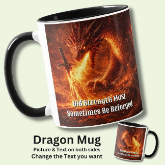 Add Your Text Name Fire Dragon with Sword Reforged Mugg