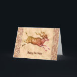 Addax - Antelope Birthday till Vild Crazy Friend Kort<br><div class="desc">Det här kortet, som är avsett för en väns födelsedag, har en bild av en adax, även kallad ett garvat eller vitt antilop - som går över framsidan och det är färgad i en burg och guld. Det går ut på en bakgrund som består av kontrasterande, subtila djuravtryck i persikor...</div>