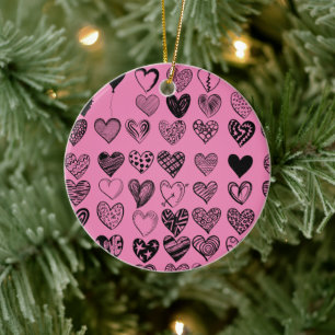Adderande Black Heart Scribble Teckning Ceramic Or Julgransprydnad Keramik