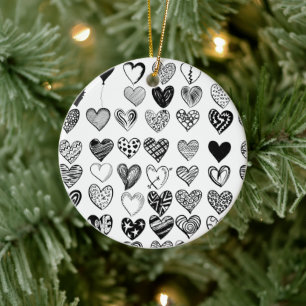Adderande Black Heart Scribble Teckning Julgransprydnad Keramik