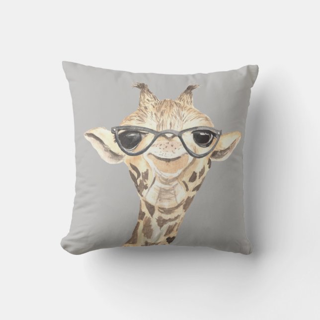 Adderande Girraffe och Hippo Reversibel Pillow Kudde (Framsida)