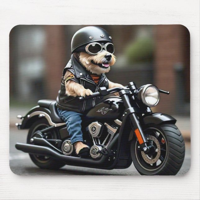 Adderande Hund Riding Motorcycle Mouse Pad Musmatta (Framsidan)