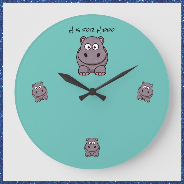 Adderande lås för Baby Hippo Teal Bllue Stor Klocka (Skapare uppladdad)