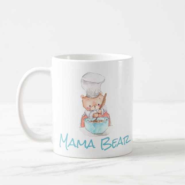 Adderande Mamma Bear Cooking Watercolor Kaffemugg (Vänster)