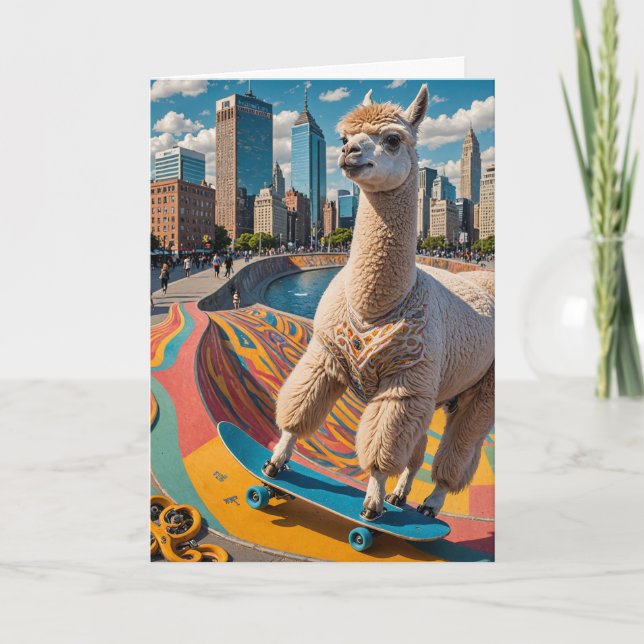 Adderande Skateboard Alpaca Tillfällen Hälsning Kort (Framsida)